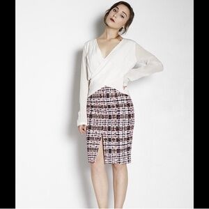 Finders Keepers Wonderland Tartan Print Skirt, Size L, US 8, Burgundy/Pink/White